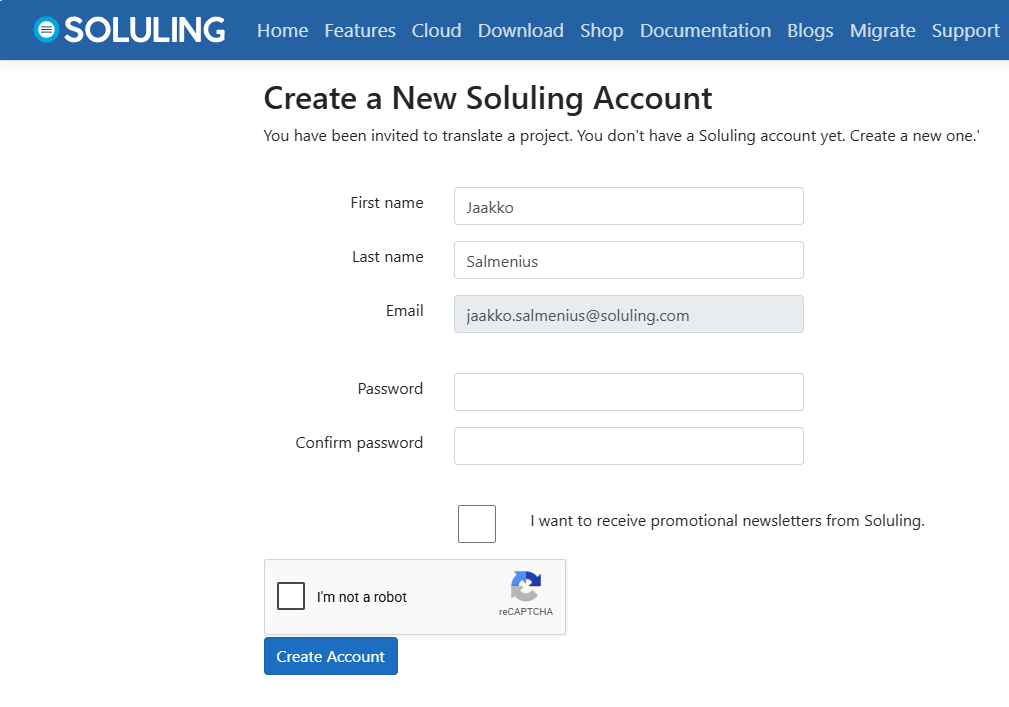 Register a user account