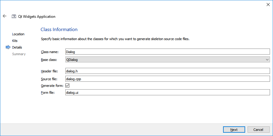 Create a dialog based Qt project