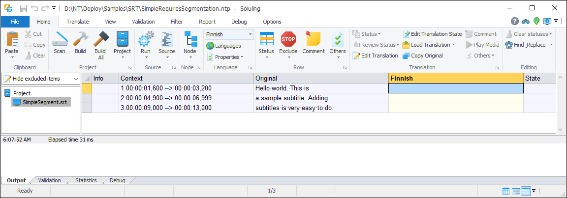 A subtitle project requiring segmentation