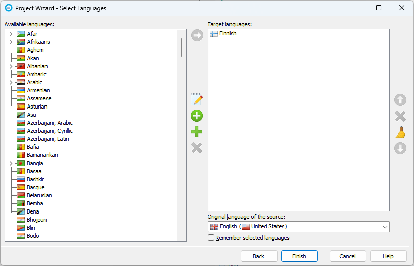 Delphi options sheet of Project Wizard