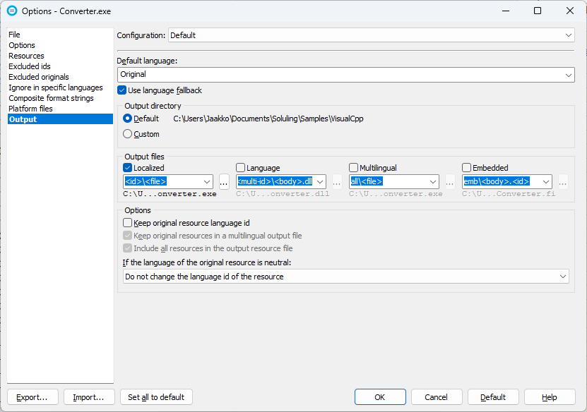 Delphi options sheet of Project Wizard