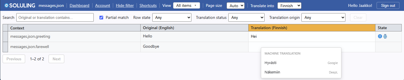 Soluling Translate in action